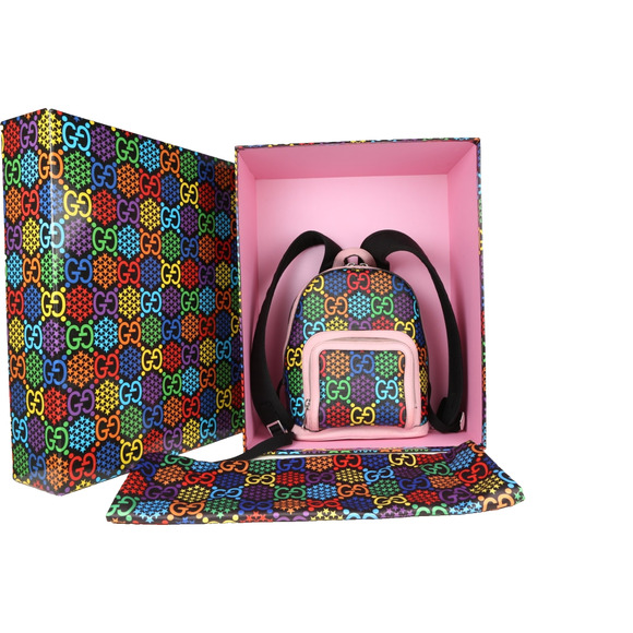 GUCCI Logo GG Psychedelic Backpack Bag Supreme Leather Black Pink Italy 14FB854 - Picture 2 of 16